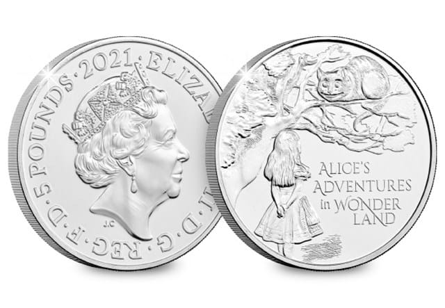 2021 UK Wonderland £5 Display Card Pair Alice coin both sides