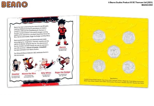 The Official Dennis's 70th Anniversary 50p Set inside pack