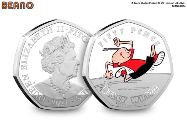 2021 Dennis's 70th Anniversary Silver Proof 50p Set Billy Whizz both sides