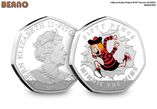 2021 Dennis's 70th Anniversary Silver Proof 50p Set Minnie the Minx both sides