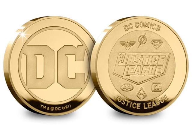Both sides of DC Justice League Medal Comemmorative