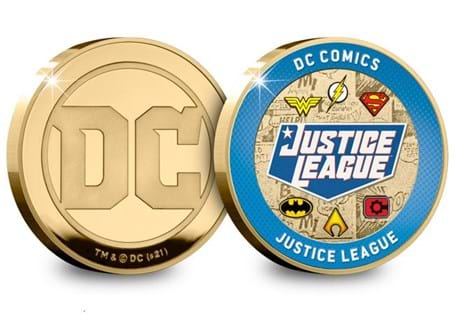 Your DC Justice League Commemorative features the six key logos of the Justice League members in full colour. Struck to a Proof-like finish in bespoke presentation card.