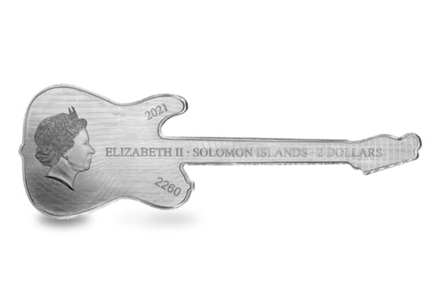Solomon Islands 2021 1oz Silver Fender Telecaster Guitar Coin Obverse