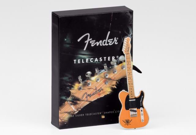 Solomon Islands 2021 1oz Silver Fender Telecaster Guitar Coin and Box