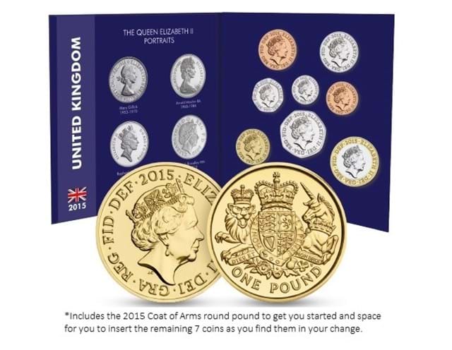 Queen's New Portrait Pack open with Round £1 coin featured