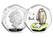 This is the official Owl UK 50p issued by The Royal Mint. It is struck from .925 Silver to a proof finish and features a coloured image.