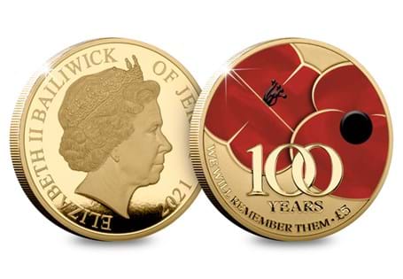 Your 2021 Remembrance Poppy Proof £5 coin has been plated in 24ct gold and struck to a Proof finish with selectively coloured ink. The reverse features a modern day Poppy. 