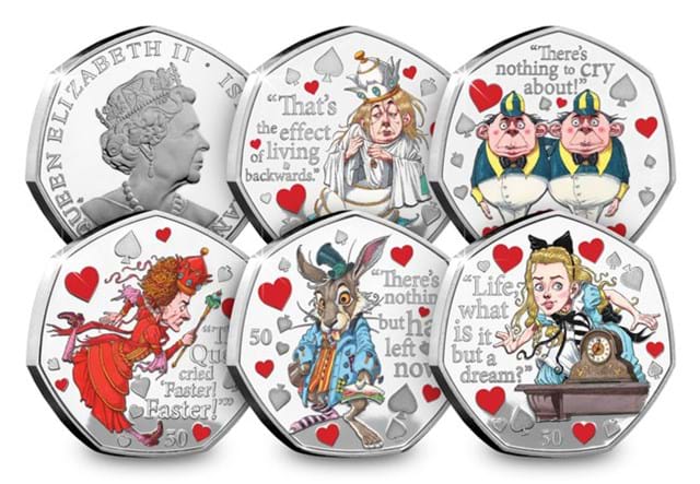 Alice Through the Looking-Glass Silver 50p Set Obverse and All Reverses