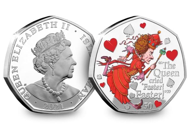 The Red Queen Silver 50p Coin Obverse and Reverse