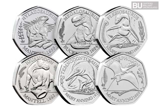 All six 50p reverse designs in the Tales of the Earth Collection plus BU logo.jpg