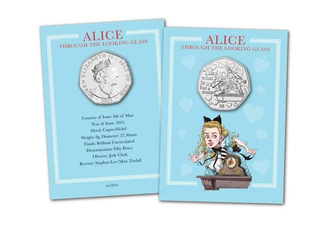 Alice Through the Looking-Glass BU 50p in Pack Obverse and Reverse