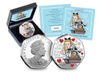 To mark the 150th anniversary of 'Through the Looking-Glass, and What Alice Found There' you can own a new 50p featuring Alice, struck from .925 Silver with vivid colour. EL: 4,995.