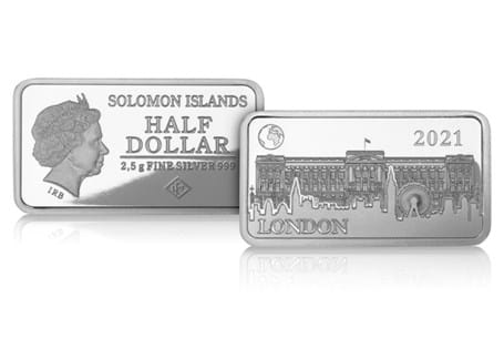 This coin-bar from the Landmarks of the World Collection features Queen Elizabeth II's residence in London, Buckingham Palace. It has been struck from .999 Pure Silver to a pristine Proof finish.