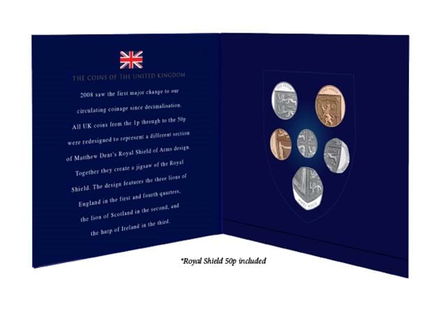 The Royal Shield Collector Pack & Shield 50p inside pack