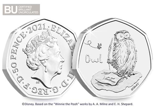 Owl 50p obverse reverse with BU logo