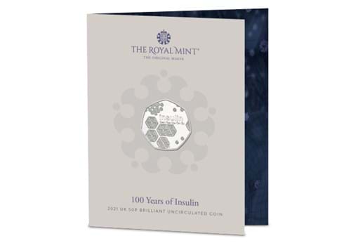 2021 UK Discovery of Insulin BU 50p Reverse in Royal Mint Pack