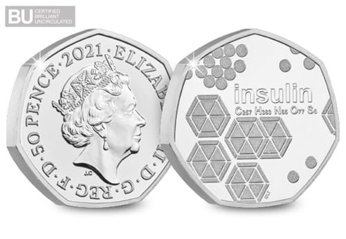 2021 UK Discovery of Insulin BU 50p Obverse and Reverse with BU logo