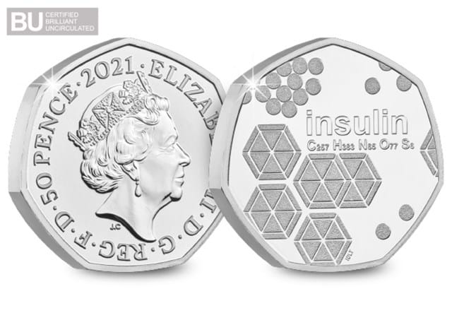 2021 UK Discovery of Insulin BU 50p Obverse and Reverse with BU logo