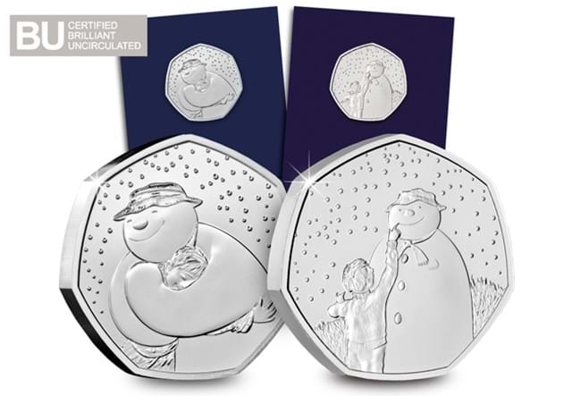 UK The Snowman™ 2020 & 2021 BU 50p Pair Both Reverses and Pack with BU logo