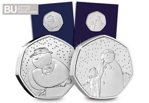UK The Snowman™ 2020 & 2021 BU 50p Pair Both Reverses and Pack with BU logo
