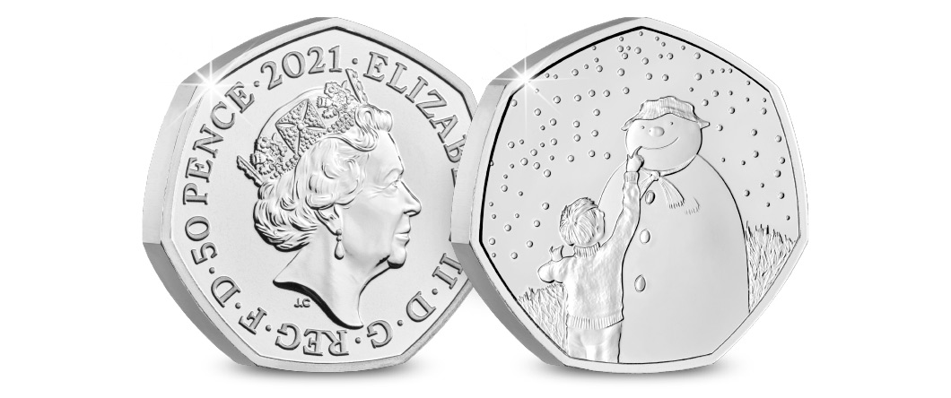 2021 UK The Snowman CERTIFIED BU 50p Obverse and Reverse