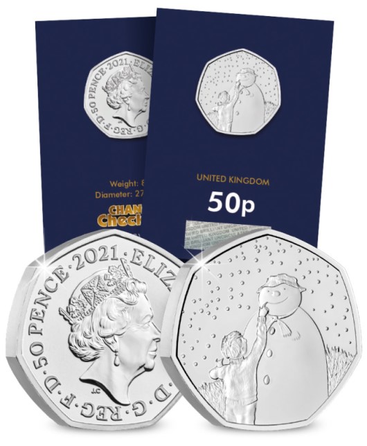 2021 UK The Snowman CERTIFIED BU 50p Reverse in Change Checker Pack