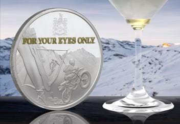 For Your Eyes Only 1oz Reverse beside glass with snowy background