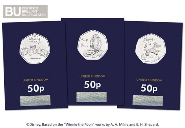 Winnie the Pooh BU 50p Set of Three all Reverse in Change Checker Pack with BU logo