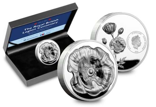 2022 Remembrance Poppy Silver Proof 2oz Coin in Box with Obverse and Reverse