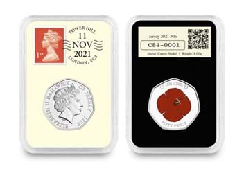 RBL Historic Poppy 50p Coin in Datestamp Capsule Obverse and Reverse