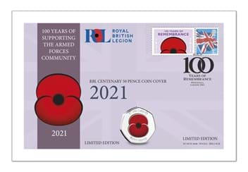 RBL Centenary 50 Pence Coin Cover 2021 Front