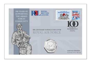 RBL Centenary 50 Pence Coin Cover Royal Air Force Front