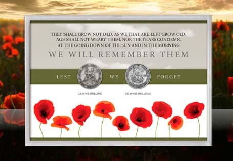 Includes a coin from WWI and WWII to honour those who paid the ultimate sacrifice. Comes presented in a collector's frame against artwork.