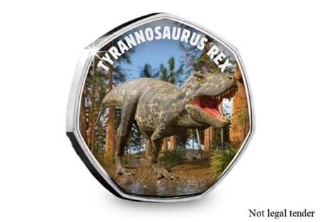 This is the first Commemorative in the Dinosaur Discovery Collection. Designed by world renowned Dinosaur artist, Roger Harris, it features the Tyrannosaurus Rex in vivid full colour.