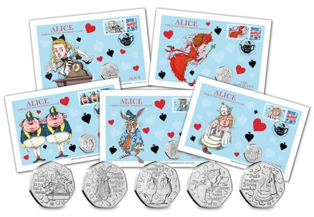 Alice Through the Looking Glass BU Cover Collection with coin reverses