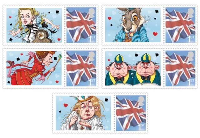Alice Through the Looking Glass BU Cover Collection stamps
