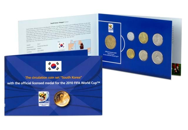 South Korea 2010 World Cup circulation coins and medal set front and inside