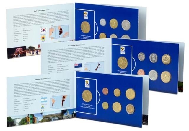 2010 World Cup circulation coins and medal set inside pack X3