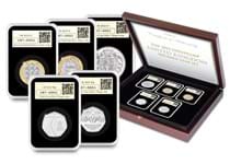 This UK 2022 Specimen Set DateStamp™ contains 5 new BU coins issued by The Royal Mint for 2022. Each coin is in tamperproof capsule and postmarked with date 04/01/2022 by Royal Mail. 