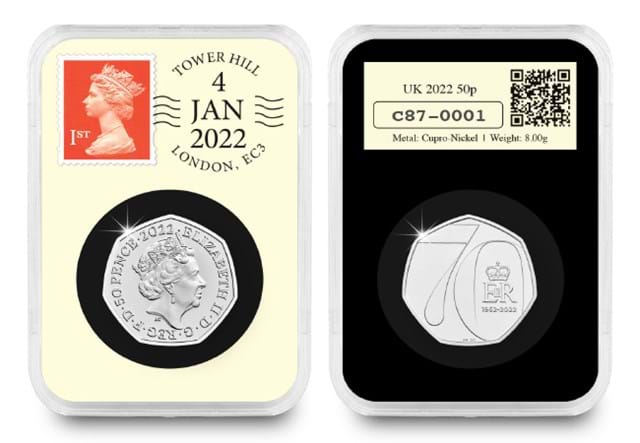 Platinum Jubilee BU 50p Obverse and Reverse in capsule