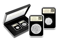 The UK 2022 Platinum Jubilee 50p and £5 have been preserved in this special one-day-only DateStamp™ issue, marking the Queen’s Platinum Jubilee.