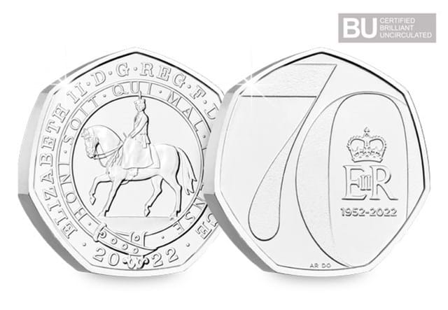 2022 Platinum Jubilee 50p Obverse and Reverse with BU logo