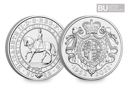 2022 Platinum Jubilee BU £5 Obverse and Reverse with BU logo