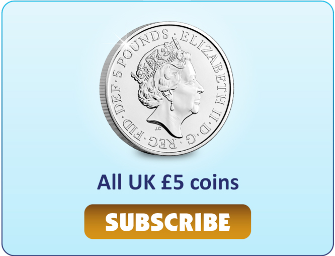 All UK £5 coins SUBSCRIBE