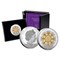 The Platinum Jubilee Silver Proof 5oz Obverse and Reverse with Display Box in Background