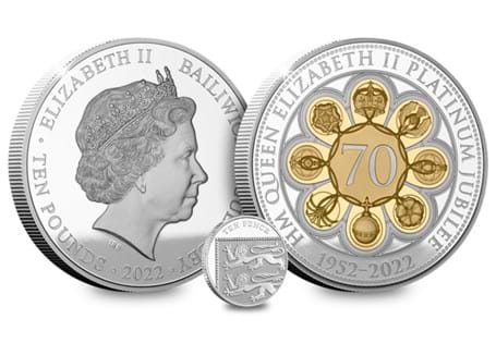 This coin has been issued by Guernsey to mark the Platinum Jubilee of Her Majesty Queen Elizabeth II. It's been struck from 5oz's of Silver to a Proof finish and features a heraldic design.