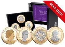 Limited edition Set brings together three Silver Proof £5 coins each with reverse gold plating. The designs feature a heraldic, young portrait and modern portrait on the reverses. And certificate.