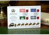 Limited Edition Collector Card released to mark the 60th Anniversary of the Coronation. Four 1st Class Royal Seal stamps from Royal Mail customised with labels featuring each of the original stamps.