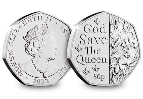 The National Anthem Platinum Jubilee 50p features God Save The Queen and two of the Queen's Beasts. Issued by Isle of Man and struck to a Brilliant Uncirculated finish.