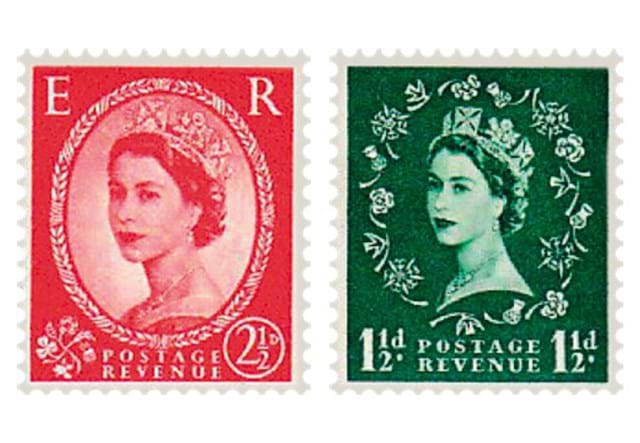 Close-up of Wilding Definitive stamps issued in 1952